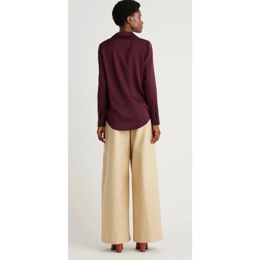 New Quince Washable Stretch Mulberry Silk Notch Collar Wine Sz S #16 68 - Picture 3 of 5